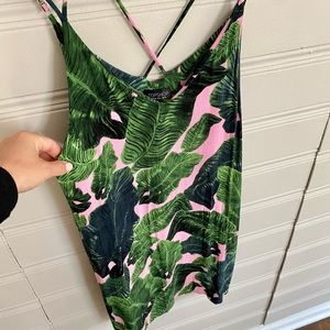 Topshop Pink Palm Leaf Summer Dress